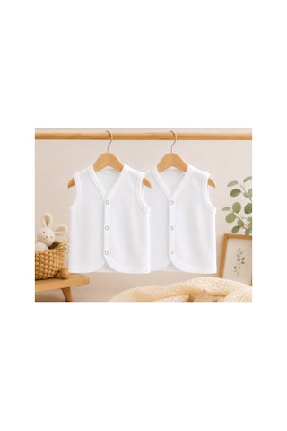 H&c Coolboy H & C %100 Pamuk 2'li Bebek Yeleği Çıtçıtlı Kolsuz İç Yelek 0-36 Ay Beyaz