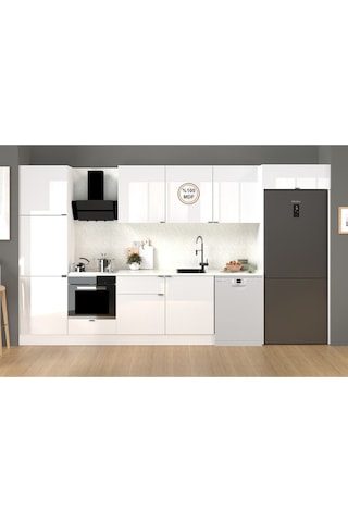 380 Cm %100 Mdf Tezgahlı Efil Ankastre Mutfak Dolabı Beyaz