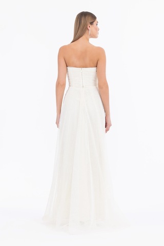 Kadın Dar Form Kolsuz Tam Boy Abiye Elbise - Ekru Ekru