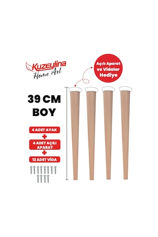 4'lü 39 Cm Doğal Ahşap Ayak Konik Masa-sandalye-tabure- Sehpa Ayağı Kahverengi