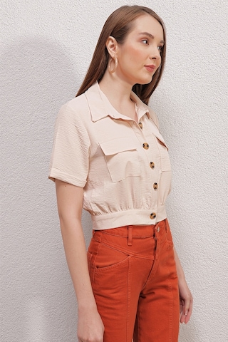 Bigdart 0663 Crop Ceket - Krem 001