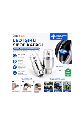 Bakgelal Mavi Led Işıklı Jant Sibop Kapağı Bisiklet Araba Lastik Valf Dekoratif Aksesuar