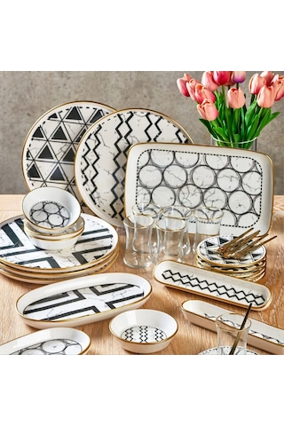 Fecra Feza 35 Parça Gold Fileli Kahvaltı Seti Beyaz