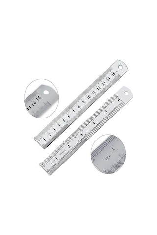 15cm 6 İnch - Çift Taraflı Paslanmaz Çelik Metal Cetvel - Kalınlık 1mm Gri