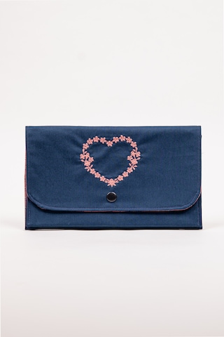Fabric Craft Bag Kadın Cüzdan Nakışlı Kumaş Çıtçıtlı İki Bölmeli 22x13 Cm Lacivert-pembe