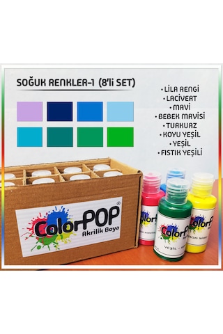 Colorpop Akrilik Hobi Boyaları 8'li Set 8 Adet 50ml Soğuk Renkler