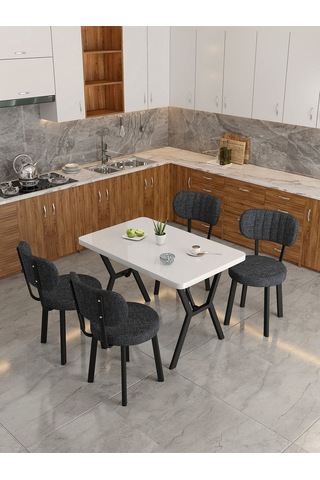 Azra 70x110cm Beyaz Mutfak Masası, Mutfak Masası Takımı, Yemek Masası, 4 Antrasit Sandalye Antrasit