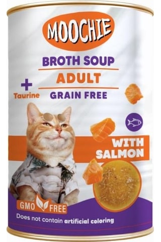 Moochie Somonlu Tahılsız Et Suyu Yetişkin Kedi Çorbası 135 ML Moochie Somonlu Tahılsız Et Suyu Yetişkin Kedi Çorbası 135 ML