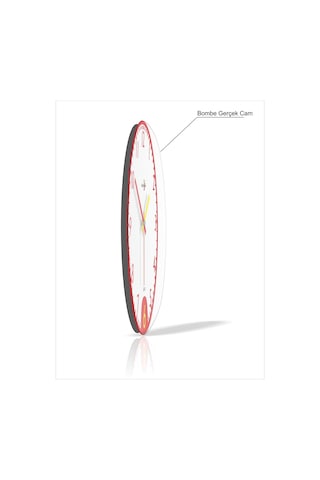 Büyük Sarı Kırmızı Beyaz Bombe Camlı Sessiz Hediyelik Duvar Saati Kırmızı