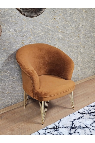 Zafir Tekli Teddy Gold Kaplama Telli Ayak Çay Seti Koltuk Tekli Berjer , Balkon, Salon, Ofis Kiremit