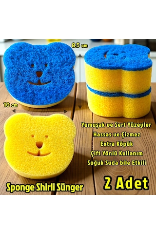 Technow Sponge Çift Taraflı Gülen Yüz Çok Amaçlı Sihirli Bulaşık Süngeri Sarı Lacivert 2 Adet