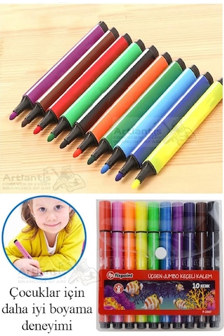 Jumbo Üçgen Keçeli Kalem 10 Renk Plastik Kutu Fixpoint 10 Lu Jumbo Keçeli Kalem Canlı Renkler Plastik Kutu