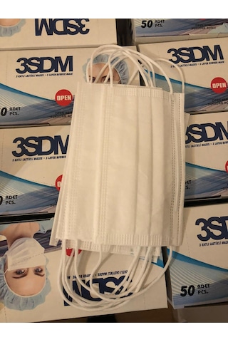 Cerrahi Maske 3 Katlı 50'Li Kutu Burun Telli Maske Ultrasonic Maske
