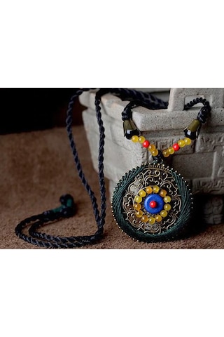 3M Doğal Taşlı Handmade Bohemian Etnik Kadın Kolye Yeşil