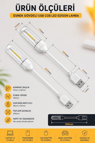 Usb Led Kitap Okuma Lambası Esnek Usb Masa Lambası Laptop Powerbank Uyumlu Günışığı Gece Işığı Beyaz