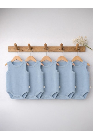 Civil Baby Organik 5 Li Sıfır Kol 3-9 Ay Çıtçıtlı Badi - Mavi