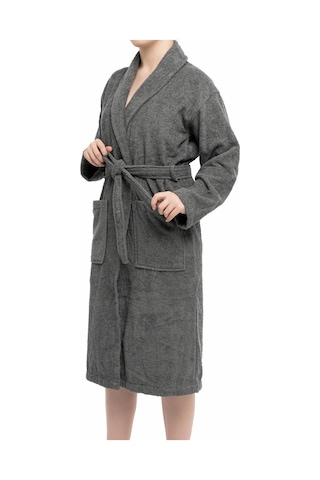 Soley Minerva Extra Yumuşak %100 Pamuk Kadın / Erkek Unisex Bornoz Antrasit