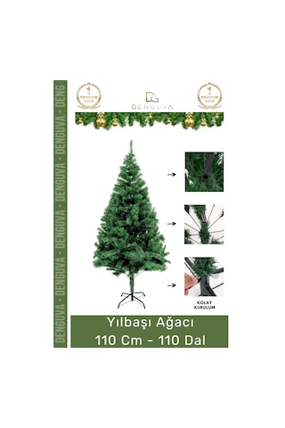 Premium Kutu Süsleme Seti Yılbaşı Çam Ağacı Renkli Işığı Yeni Yıl Süsleri Noel Paketi 110 Cm 110 Dal