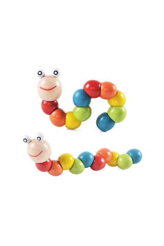 Renkli Bükülmüş Solucan Tırtıl Hayvan Bebek Ahşap Entelektüel Oyuncak
