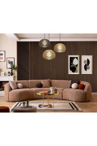 Elips Köşe Koltuk Takımı Kahve Kahverengi