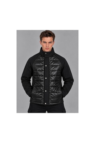 Hk Premium Slim Fit Prada Kumaş Şişme Desenli Mont Siyah