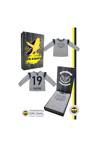 Fenerium Fenerbahçe Lisanslı Kişiye Özel Uzun Kol Lacivert Bebek Sweat Hediyelik Ahşap Kutulu Gri
