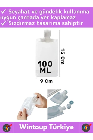Seyahat Tipi Çanta Boy Sızdırmaz Yıkanıp Tekrar Kullanılabilir Krem Losyon Şampuan Kabı 100 Ml 5adet