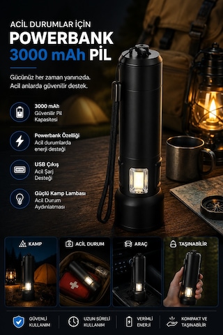 Philips SFL7010R/62 Şarjlı LED El Feneri 1000 Lümen 700 Metre Işın Mesafesi 3000mAh Powerbank Özellikli IPX4 Suya Dayanıklı