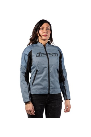 Icon Womens Overlord 3 Korumalı Kadın Motosiklet Montu Siyah Mavi