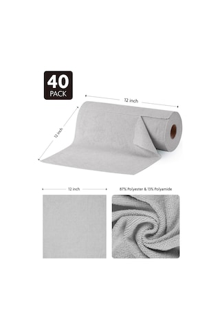 Çok Amaçlı Rulo Mikrofiber Temizlik Bezi 30x30 40 Yapraklı Gri Gri