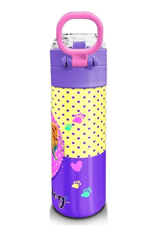 Coral High Kids Sarı Pembe Sevimli Köpek Desenli Pipetli Ve Direkt İçim Çelik Termos 500 Ml 31953 Sarı