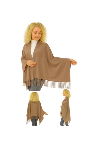 1 Adet Kadın Büyük Bedene Uygun Ekstra Yumuşak Dokulu Püskül Detaylı Kışlık Atkı Omuz Şalı Sütlü Kahve
