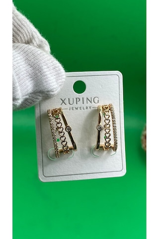 Xuping Rose Gold 3 Lü Zirkon Taşlı Şık Tasarım Kadın Küpe Gold