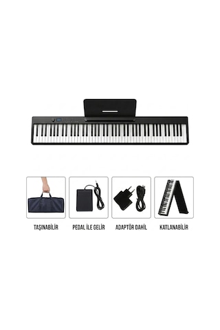 Jwin Jdp-8840 Tuş Hassasiyetli Katlanabilir Bluetooth + Şarjlı Piyano - Siyah
