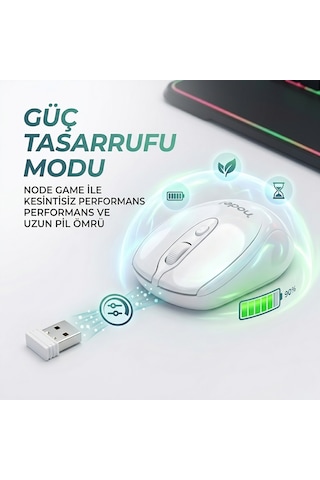 Beyaz Kablosuz Ofis Mouse 2.4g Optik Lens Güç Tasarruf Modlu Tak Çalıştır 10 Metre Menzil Diğer