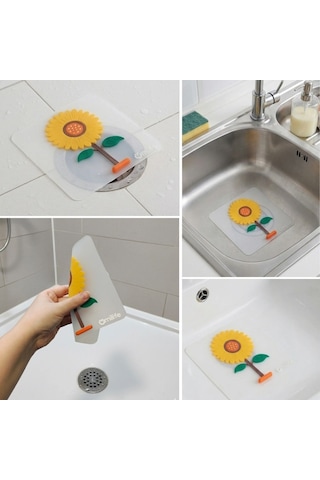 Ayçiçeği Tasarımlı Gider Koku Önleyici Silikon Lavabo Gider Matı Sarı
