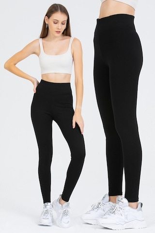 Bonbonetti Chocolate Baby & Kids Kadın Siyah Yüksek Bel Toparlayıcı Çelik Interlok Düz Spor Tayt Pantolon SiYAH
