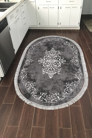 Eko Trend Djt Halı Yıkanabilir Kaymaz Taban 616 Oval Klasik Koyu Gri