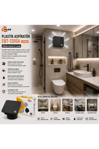 Ni-sa Ebt-120sa Plastik Banyo Aspiratörü 120 Mm 16w - 1900 Rpm, 180 M³/h, Antrasit