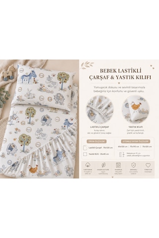 Minora Baby&kids Minora %100 Pamuk Ranforce Anne Yanı Park Yatak Lastikli Bebek Çarşafı Ve Yastık Kılıfı Seti 70x120 - 35x45 - Hayvanlar