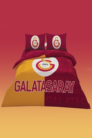 Lisanslı Galatasaray Parçalı Logo Pamuk Çift Kişilik Nevresim Takımı Çok Renkli Renkli