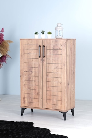 Luna 2 Kapaklı 4 Bölmeli Modern Ayakkabılık - Çam Desenli 70x10