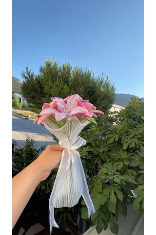 El Yapımı Solmayan Yuvarlak Gelin Buketi Şönil Gelin Buketi Lila Pembe Bridal Bouquet Düğün, Nikah Ve Nişan Çiçeği