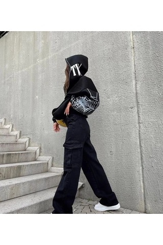 Nnstartshopping Bape Spider Baskılı Oversize Hırka - Siyah Siyah