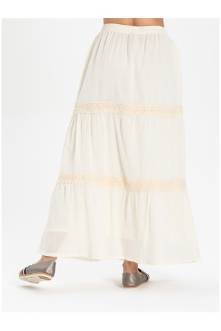 Uzun Şile Bezi Dantelli Etek Krem Krm