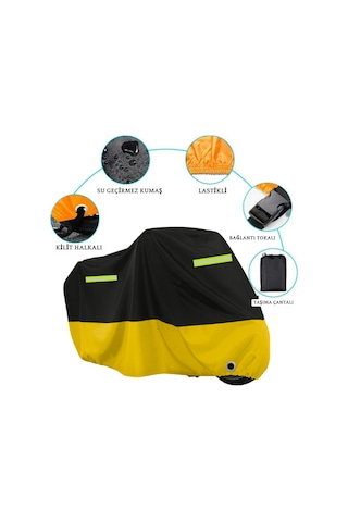 Çelik Motor Cup 110 Uyumlu Motosiklet Brandası Sarı Siyah Reflektörlü Motor Örtüsü