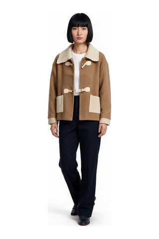 Marsel&leon Marsel Leon Kadın Örme Yaka Düğme Detaylı Kısa Duffle Ceket Camel