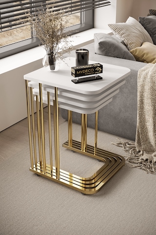 4'lü Zigon Sehpa Gold Ayak Beyaz 18 Mm Mdf