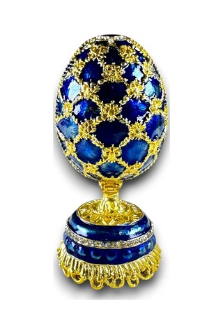 Dekoratif Çiçekli Yumurta Biblo 11 5 CM Mavi Mıknatıslı - Ayrılabilir 2 Parça