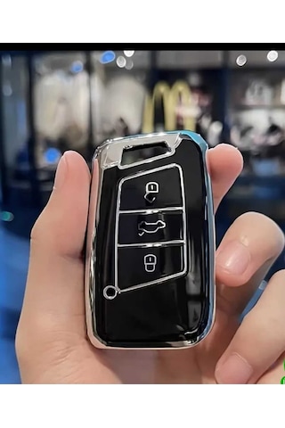 Volkswagen Passat B8 Arteon Smart Siyah Oto Anahtar Kumanda Kabı Kılıfı Nano Siyah Gümüş Silver Renk